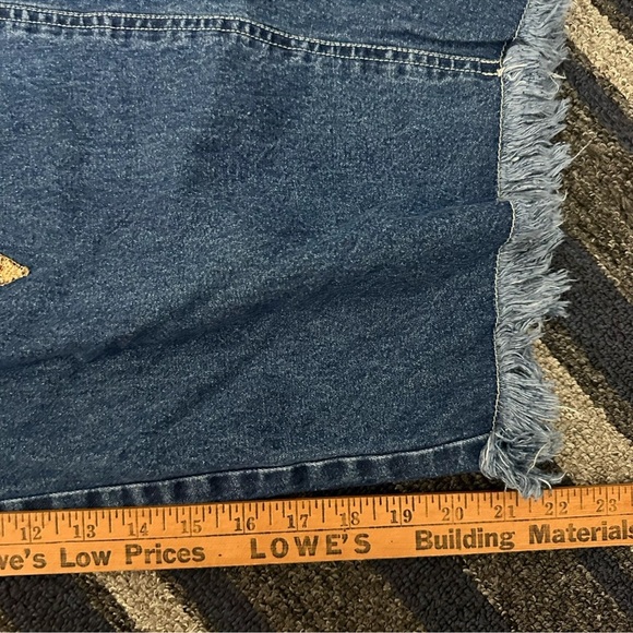 Scrap Work Country Clothing XL Denim Overalls Cropped Fringe Hearts RARE Cottage - Picture 14 of 14